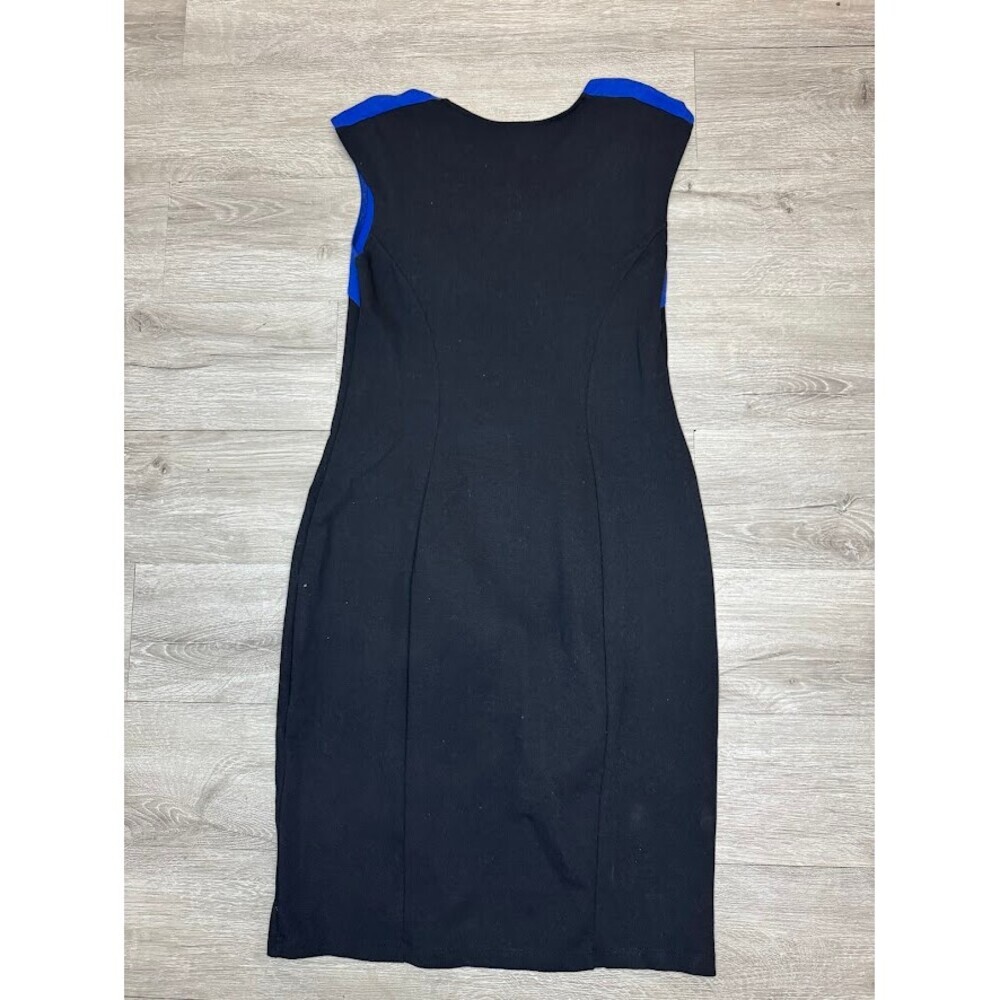 Blue Black Colorblock Sheath Midi Dress Cowl Neck Cap Sleeve Medium - Picture 3 of 4